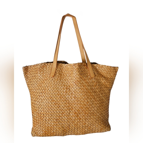 Massimo Palomba Tan Basket Weave Italian Leather Wide Tote - Picture 3 of 15